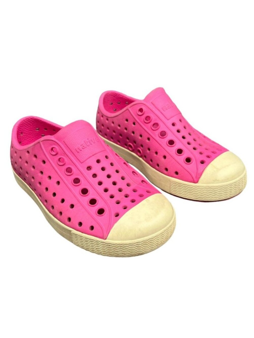 Native Jefferson Shoes Girls Hollywood Pink Shell White Slip On Sneakers Size 8